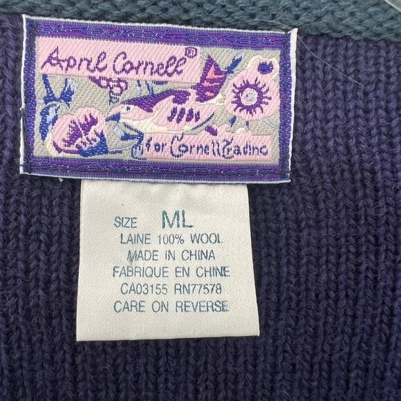 VTG April Cornell Cardigan Sweater Womens M / L Wool Knit Patchwork Embroidered - Picture 7 of 12